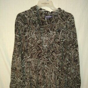(B) Roaman's Gauze Hi Low Hem, 3/4 Sleeve Brown Paisley Print Woman's size 32W